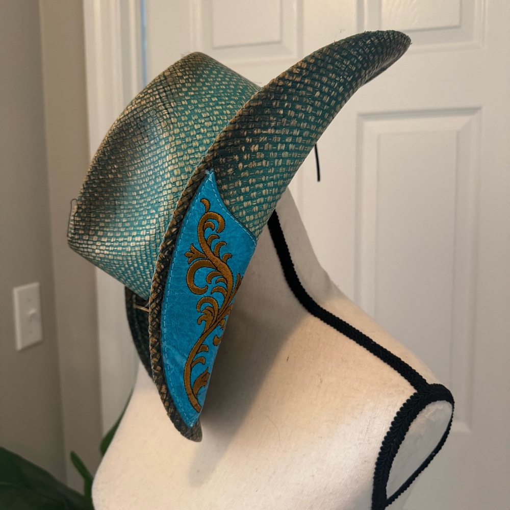 Stampede Turquoise Western Cowboy Hat with Decorative Band Size M - Picture 6 of 14